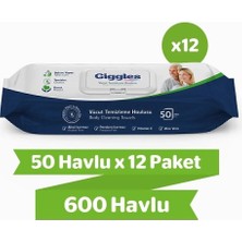 Giggles Vücut Temizleme Perine Havlusu 50' Li 12' Li Paket Büyük Boy Paraben Içermez 600 Havlu