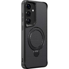 Teleplus Samsung Galaxy S25 Kılıf Karbon Fiber Magsafeli 360 Dönerli Standlı Alp Kapak