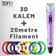 3dfıx - 3D Kalem - 3D Pen - 3 Boyutlu Yazıcı Mor Kalem + Hediye 20 Metre Filament