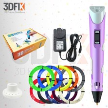 3dfıx - 3D Kalem - 3D Pen - 3 Boyutlu Yazıcı Mor Kalem + Hediye 20 Metre Filament