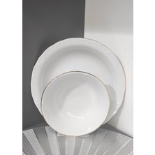 Porland Porselen Altın Yaldız 12 Parça 6 Kişilik Tabak Seti (Kaseve Tabak)