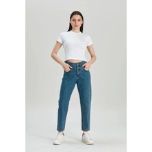 Modaca Kadın Koyu Mavi Yüksek Bel Mom Jeans