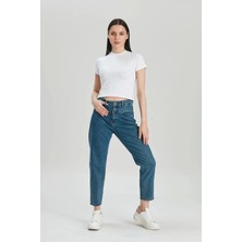 Modaca Kadın Koyu Mavi Yüksek Bel Mom Jeans