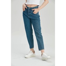 Modaca Kadın Koyu Mavi Yüksek Bel Mom Jeans