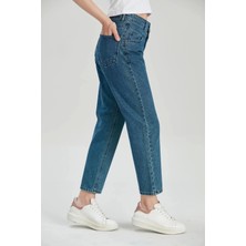 Modaca Kadın Koyu Mavi Yüksek Bel Mom Jeans