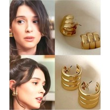 Aurrari Gold 3 Sıra Bombeli Küpe Seti (Yurt Dışından)