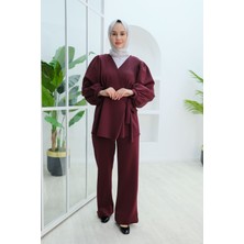 Locco Moda Balon Kol Scuba Kimono Takım Bordo