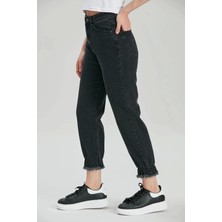 Modaca Kadın Füme Mom Jeans Püsküllü Lastik Paça