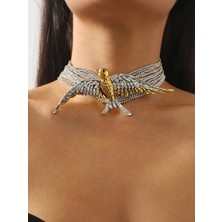 Gümüş Özel Tasarım Su Yolu Kuş Detaylı Choker Kolye