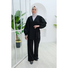 Locco Moda Balon Kol Scuba Kimono Takım Siyah