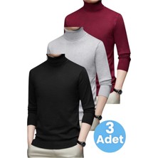 Uniquetrenders 3'lü  Erkek Tüylenmeyen Boğazlı Triko Kazak Balıkçı Triko Kazak