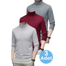 Uniquetrenders 3'lü  Erkek Tüylenmeyen Boğazlı Triko Kazak Balıkçı Triko Kazak