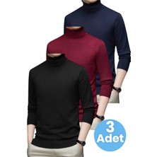 Uniquetrenders 3'lü  Erkek Tüylenmeyen Boğazlı Triko Kazak Balıkçı Triko Kazak