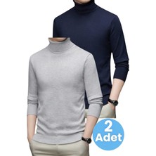 Uniquetrenders 2'li  Erkek Tüylenmeyen Boğazlı Triko Kazak Balıkçı Triko Kazak