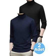 Uniquetrenders 2'li  Erkek Tüylenmeyen Boğazlı Triko Kazak Balıkçı Triko Kazak