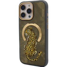 Nimmy iPhone 16 Pro Uyumlu | MagSafe Destekli 3D Gerçek Nakış İşlemeli Leopar Desenli Kılıf