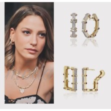 Demce Zirkon Taşlı,renkli Taş Detaylı Vıp,gold,şık,dikdörtgen Tasarım, Trend, Serenay Küpe