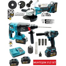 Germany Style 3'lü Set 99880VPX Kömürsüz Şarjlı Taşlama- Şarjlı HILTI-13MM -Şarjlı Somun Sıkma-Matkap