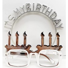 Çerçici İT39S My Birthday Yazılı Taç ve Mum Şekilli Gözlük Seti Gümüş Renk