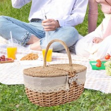 Fugar Hasır Sepeti Rattan Sepeti Plaj Kamp Partileri Için Küçük Gri (Yurt Dışından)