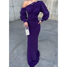 Sindi Moda Nova Simli Kumaş Tek Kol Abiye 583049