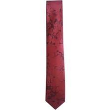 ElifEbru Exclusive Handicrafts Ebru Sanatı  Saten Kumaş Kravat Kırmızı Siyah Sakr 139