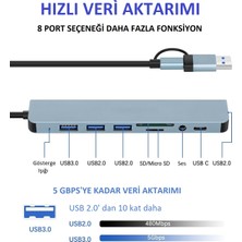 UmoTech USB Çoklayıcı 8 In 1 USB Type-C Hub Adaptör 4 USB Port Sd/tf Kart Okuyucu 3.5mm Ses Girişi Çoklayıcı