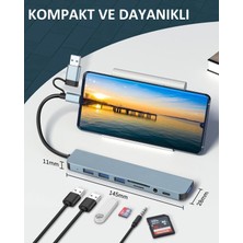 UmoTech USB Çoklayıcı 8 In 1 USB Type-C Hub Adaptör 4 USB Port Sd/tf Kart Okuyucu 3.5mm Ses Girişi Çoklayıcı