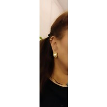 Eke Butik Çelik Incili Düğme Çivi Küpe Altın