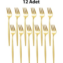 Chavin 410 Çelik 12 Adet Gold Renk Tatlı ve Meyve Çatalı CIN611SR-12