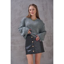 SHUGAA Kadın Kolu Dikiş Detaylı Bohem Stil Yumuşak Triko