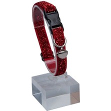 Pet Tag Art Simli Kadife Zilli Ayarlanabilir Kedi Boyun Tasması 22-30 cm Kırmızı