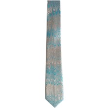 ElifEbru Exclusive Handicrafts Ebru Sanatı  Saten Kumaş Kravat Turkuaz Gri Sakr 137