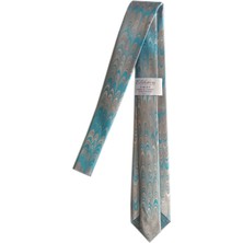ElifEbru Exclusive Handicrafts Ebru Sanatı  Saten Kumaş Kravat Turkuaz Gri Sakr 137