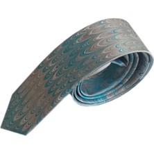 ElifEbru Exclusive Handicrafts Ebru Sanatı  Saten Kumaş Kravat Turkuaz Gri Sakr 137