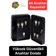 Svein Premium 46 Anahtar Sağlam Yüksek Güvenlik Büyük Kilitli Obje Kutusu Kapaklı Dolabı Metal Vale Siyah