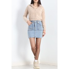 Fermuarlı Crop Peluş Sweat Bej - 9060.1153.