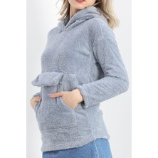 Kanguru Cep Kapşonlu Peluş Sweat Gökmavisi - 9062.1153.