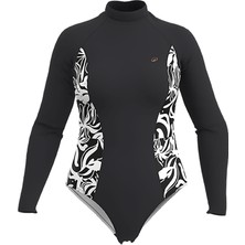 Olaian Kadın Kapalı Sırt Uzun Kollu Mayo - Siyah/Beyaz - Desenli - DANI