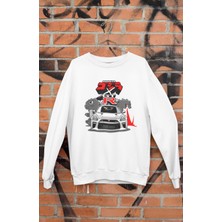 Fuddy Moda R35 Godzilla Baskılı Kapüşonsuz Sweatshirt, Unisex Oversize Araba Temalı Sweat