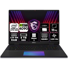 Msı Tıtan 18 Hx Intel Core I9 14900HX 128GB 8tb SSD RTX4090/16GB Windows 11 Pro 18" Uhd+ Taşınabilir Bilgisayar A14VIG-A2