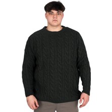 ModeXL Büyük Beden Erkek Kazak Haki Renk Bisiklet Yaka Günlük Tarz Desenli