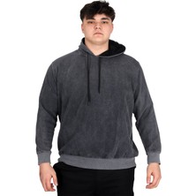 Mode Xl Büyük Beden Erkek Kapüşonlu Sweatshirt Asit Yıkama Interlok U24167 Beyaz
