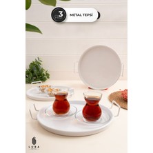 3\'lü Vera Beyaz Metal Çay ve Kahve Sunum Tepsisi Seti - 25 cm Minimalist ve Şık Tasarım