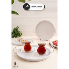 4\'lü Vera Beyaz Metal Çay ve Kahve Sunum Tepsisi Seti - 25 cm Minimalist ve Şık Sunumlar