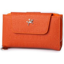 Nas Bag Kadın Orta Boy Çok Kartlıklı Turuncu Gofraj