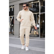 Unisex Basic Relax Fit Bej Eşofman Takımı