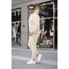 Unisex Basic Relax Fit Bej Eşofman Takımı