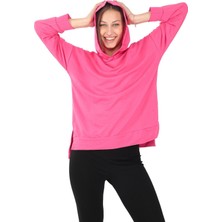 Pachie Kapüşonlu Yanları Yırtmaçlı Pembe Renk Kadın Sweatshirt (PCST073)