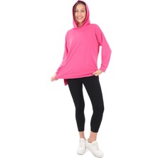 Pachie Kapüşonlu Yanları Yırtmaçlı Pembe Renk Kadın Sweatshirt (PCST073)